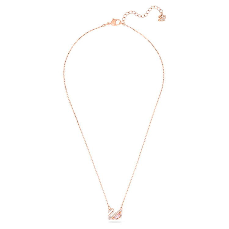 Dazzling Swan Necklace, Multi-colored, Rose-gold tone plated